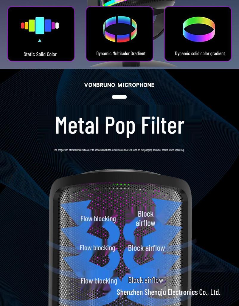 מיקרופון קונדנסר USB RGB לסטרימינג, גיימינג והקלטה