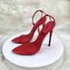 2026 One-word Fashion Sandals Women's Thin Heels Summer European and American Red Pointed High Heels Women's Shoes