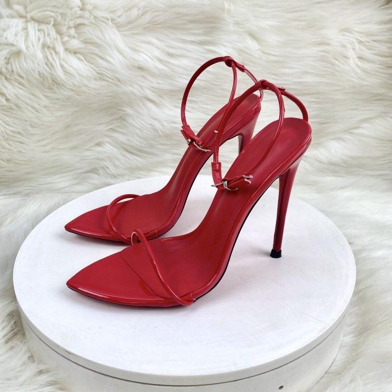 2026 One-word Fashion Sandals Women's Thin Heels Summer European and American Red Pointed High Heels Women's Shoes