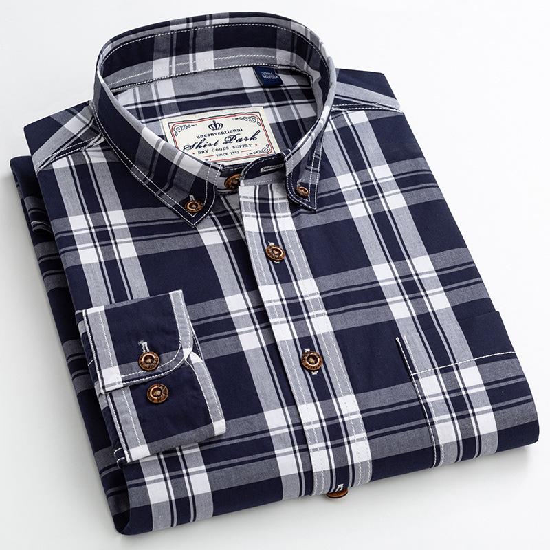 Chemise boutonnée à carreaux Mode homme Tendances vestimentaires 100% Coton Coupe ajustée Chemise Chemises homme Chemise à manches longues pour homme Vêtements rétro