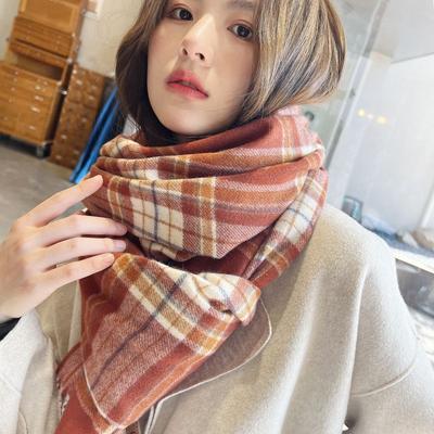 Plaid Scarf Korean Christmas Sweet Winter Imitation Cashmere Scarf Warm Double-sided Printed Shawl Scarf