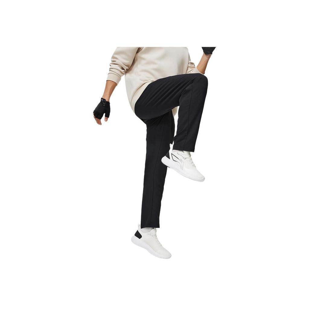 Li Ning Fitness Series Casual Solid Color Comfortable Simple Straight Leg Knitted Sports Pants Men bottoms Black AYKV751-1