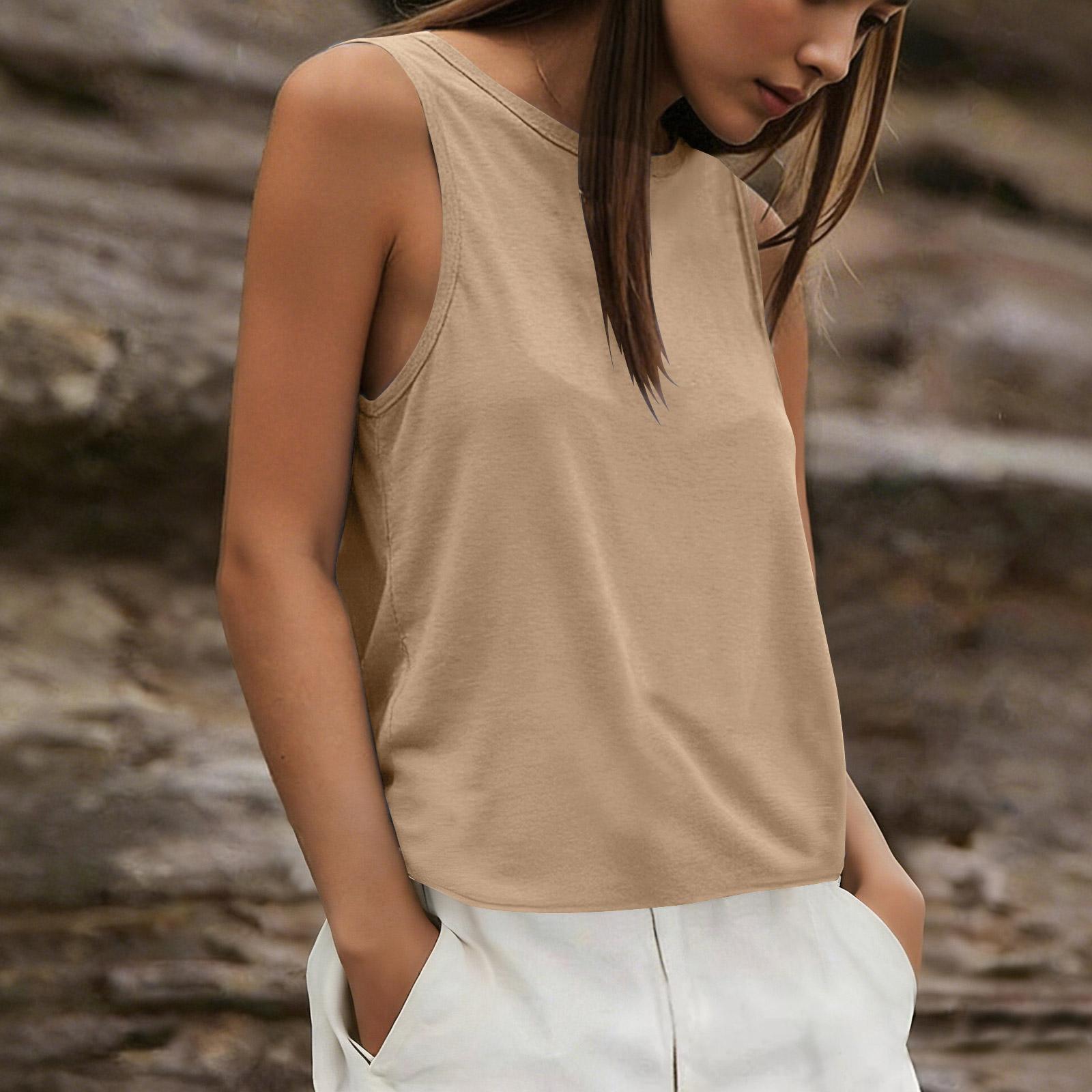 Women s Fashionable Casual Plain Sleeveless Round-Neck Backless Sports Tank Top L