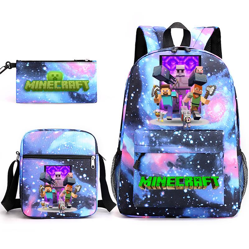 2022 Cross-border Starry Sky School Bag Three-piece Casual Fashion My World Game School Travel Bag