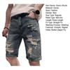 Sommer Ripped Holes Denim Shorts Mittelhohe Taschen Reißverschluss Knopfleiste Gerades Bein Knielange Herren Kurze Jeans Streetwear