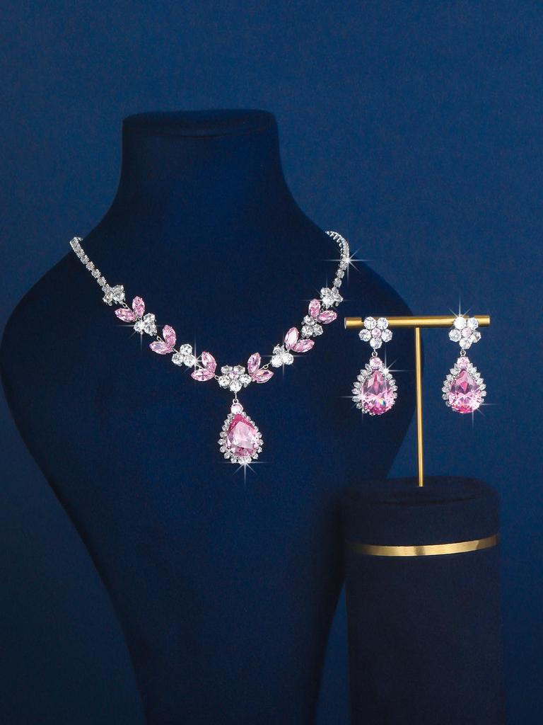 European & American Style Crystal Zirconia Jewelry Set: Wedding Party Necklace & Earrings Evening Gown Accessory