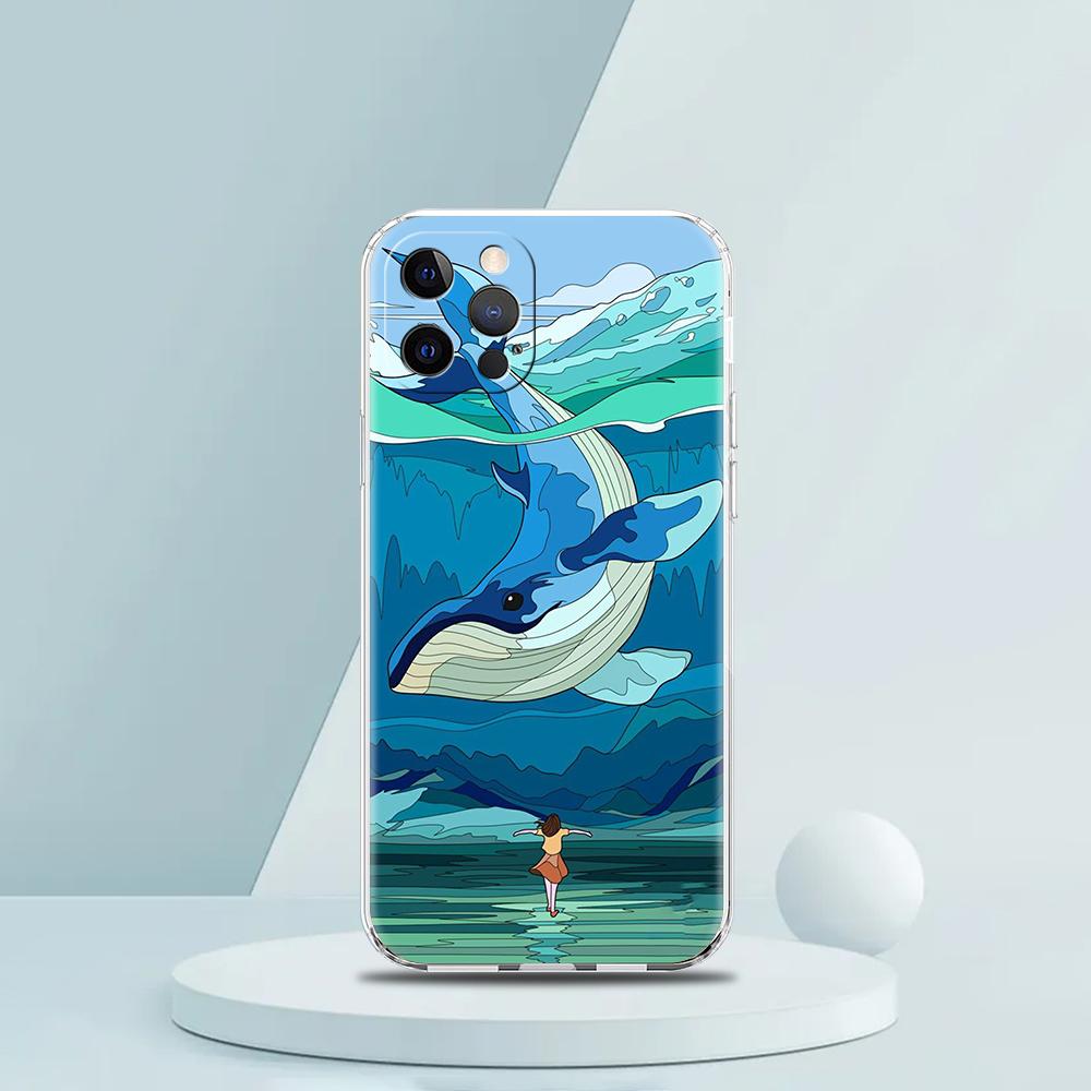 For iPhone 15 16 14 13 12 Mini 11 Pro Max XS X XR SE 7 8 Plus Silicone Clear Cover Orca Ocean Lovely Killer Whale Phone Case