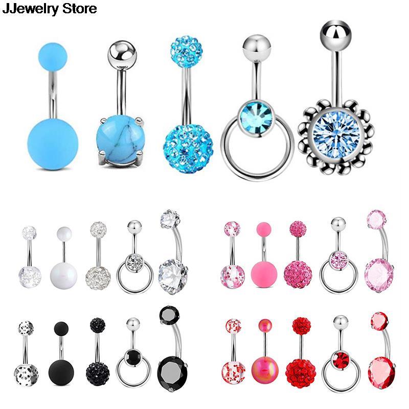 5pcs/set Stainless Steel Navel Belly Button Rings Women Fashion Belly Button Ring Piercing Body Piercings Jewelry