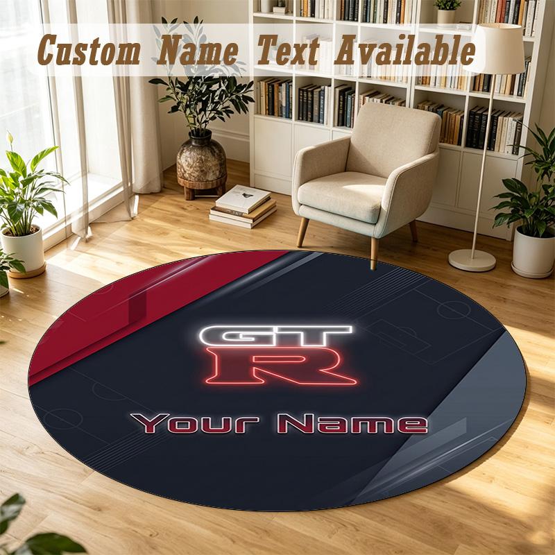 Round Rug Custom NameNissan GT-R Pattern Non Slip Carpet Home Floor Decor