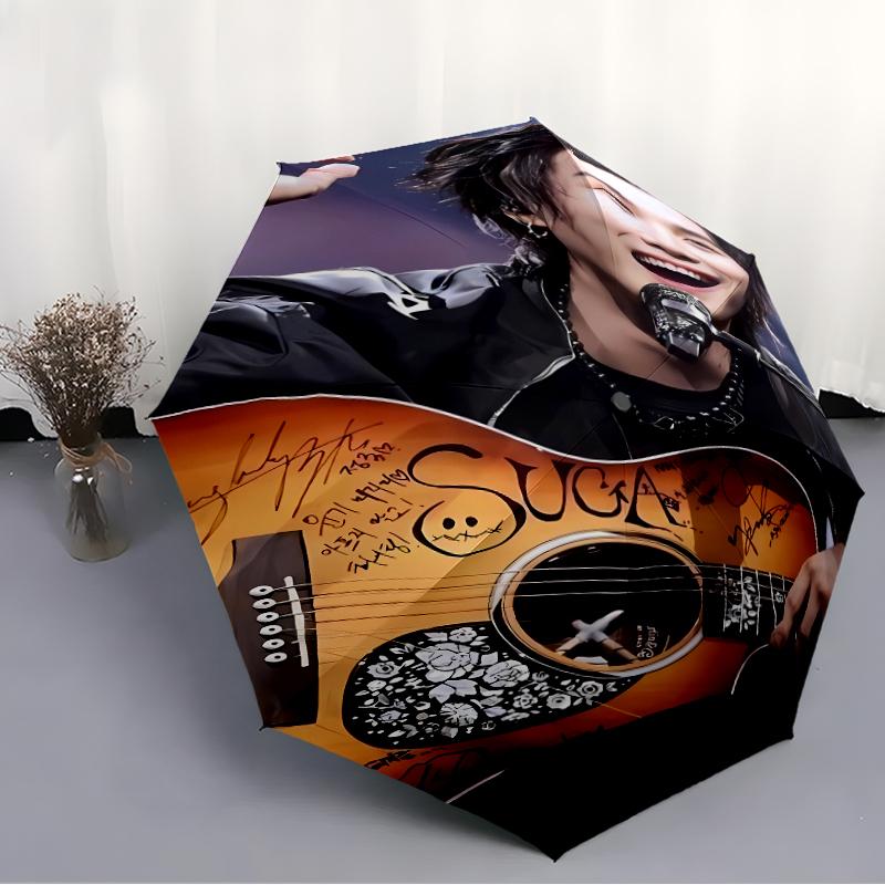 Paraguas Automático Estampado Jin singer2, Armazón de Hierro de 8 Varillas, Mango de Plástico, Adecuado para Viajes al Aire Libre y Uso Diario, Regalo Ideal