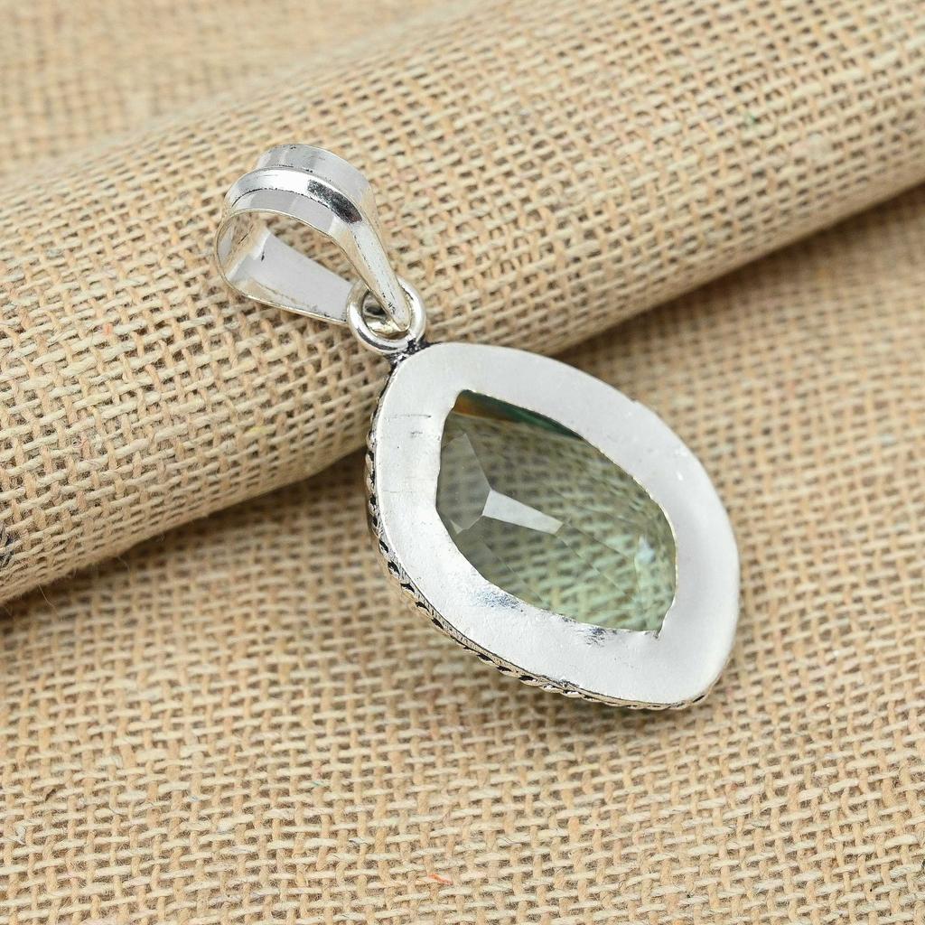 Amatista Verde Piedra Preciosa Plata de Ley 925 Hecho a Mano Encantador Colgante Joyería