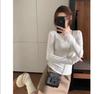 Women's Lace Trim V-Neck T-Shirt, Slim Fit, Long Sleeve, Ruffle Detail, Ideal for Spring and Autumn, Perfect As an Inner Layer.