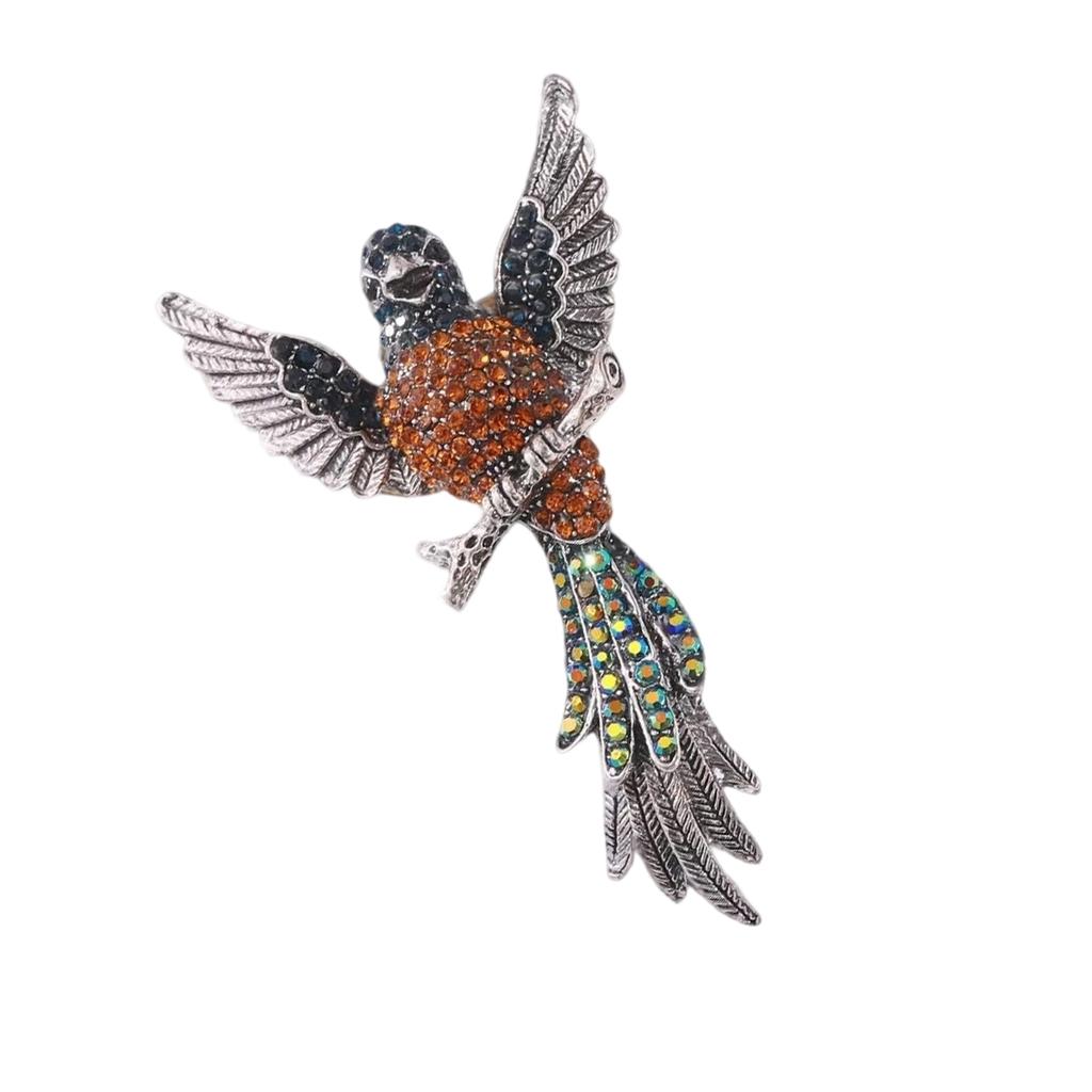 Vintage Eagle Brooch With Sparkling Multicolor Crystals Retro Cartoon Design Durable Alloy Material For Coat Jacket Fashion Accessory Gift