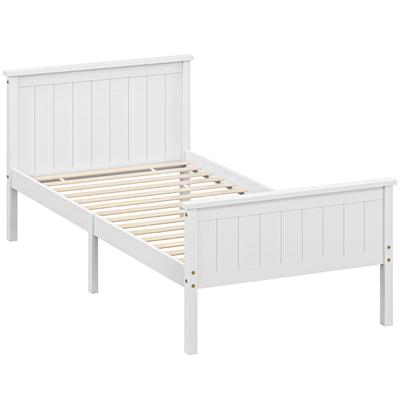 Bed Frame 90 X 200 Cm, Single Bed In Solid Wood with Slatted Base, Headboard and Footboard Included, Easy Assembly, White