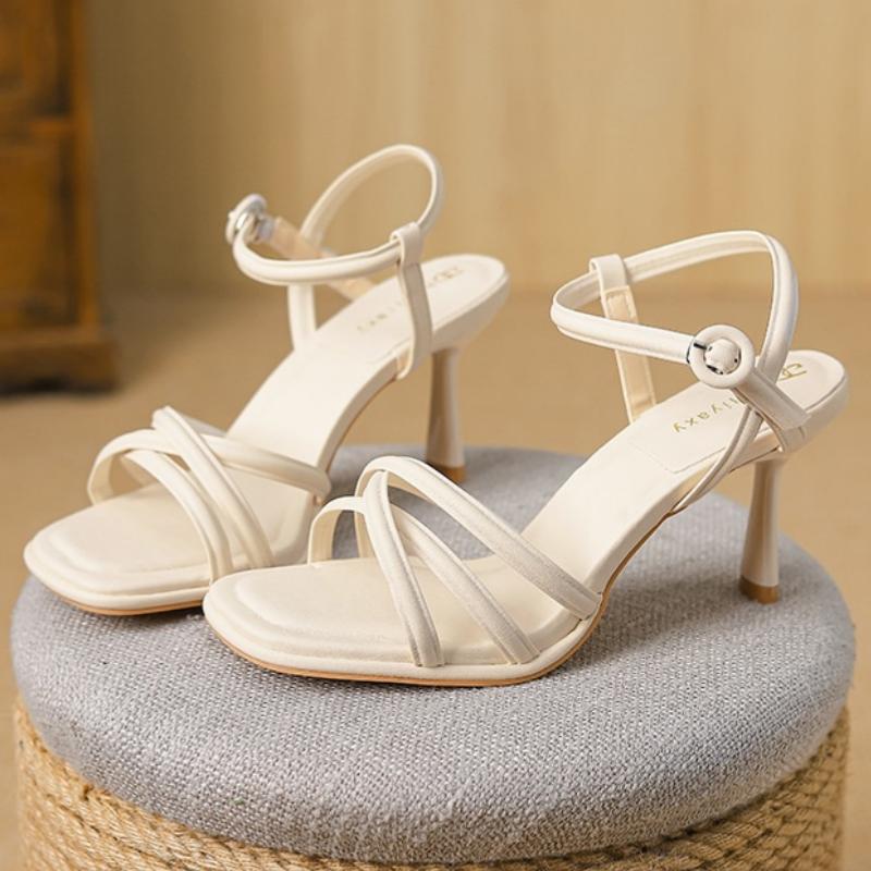 Mode Damen Sandalen Neu Sommer Einfarbig Elegant High-Heels Damen Schuhe Eckige Spitze Absatz Hinten Offen Schuhe Mode Bequeme Sandalen