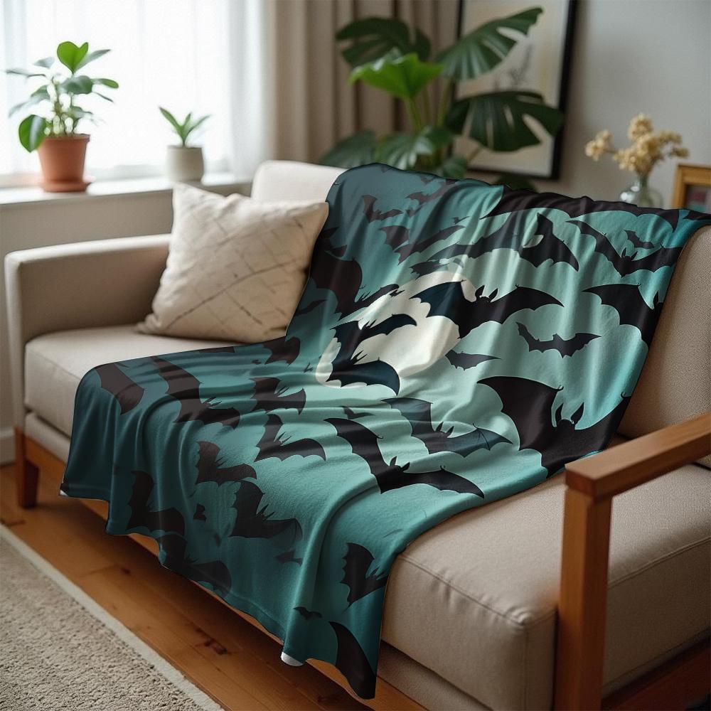 Moon Bat Graphic Soft Flannel Blanket Breathable Warm Throw for Office Car Sofa Kids Room Birthday Xmas Gift