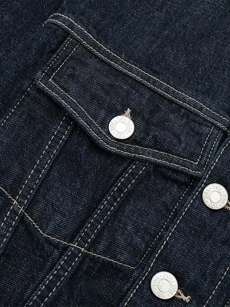 Women Fashion With Pockets Denim Blue Single Breasted Jackets Vintage Lapel Neck Long Sleeves Female Chic Lady Outfits