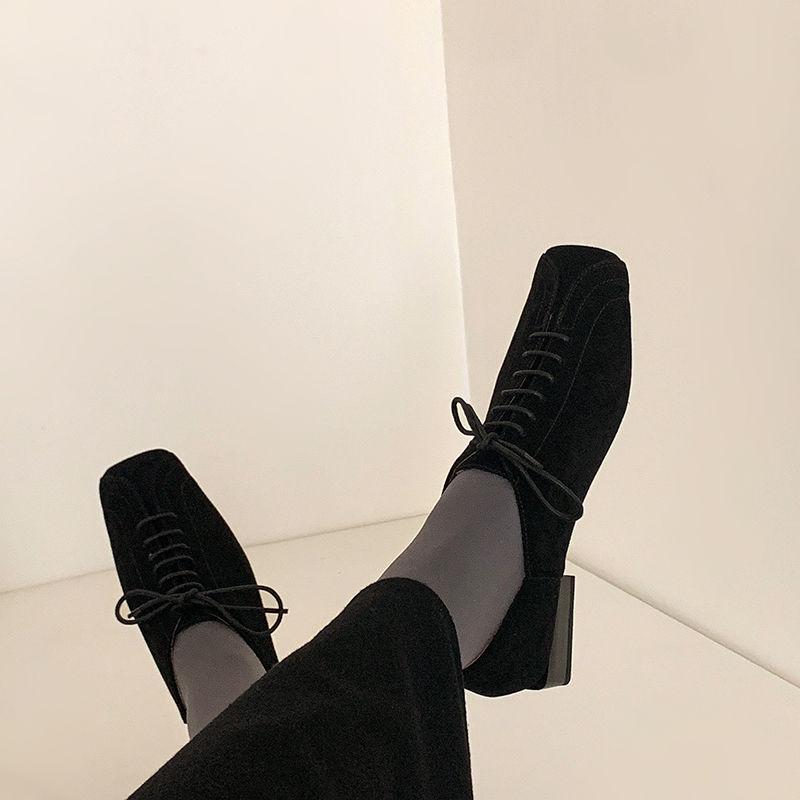 Fashion 2025 NEW Spring Women Pumps Kid Suede Women Shoes Square Toe Chunk Heel Handmade Genuine Leather Ladies Shoes Mules