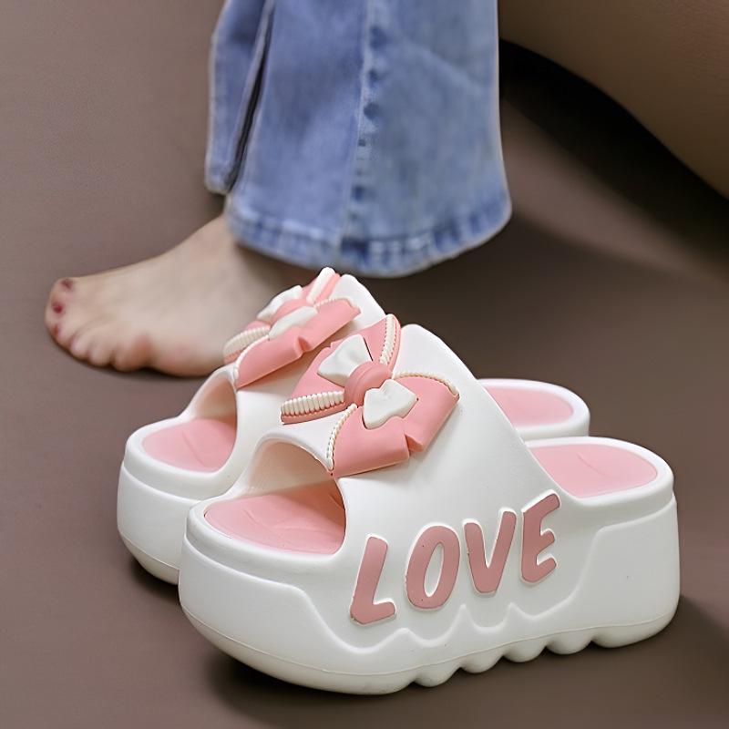 Women's Thick-Soled High Heel Bowknot Slippers for Indoor/Outdoor Wear