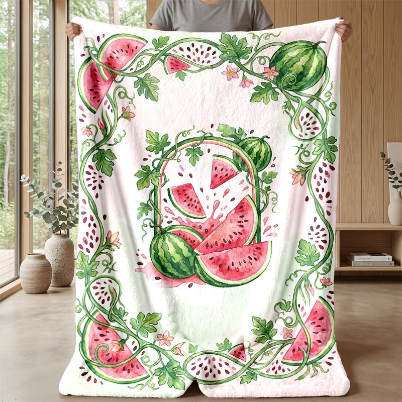 Watermelon Harvest Festival Theme Blanket Lightweight Warm Flannel Blanket Decorative Throw Blanket for Home Decoration
