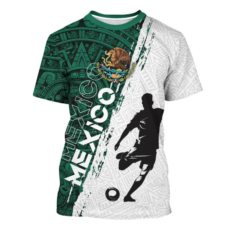 Mexiko Fußballmannschaften Aztekischer Adler 3D-Druck T-Shirt Herren National Patriotisch Sporttrikots Stil Atmungsaktiv Kurzarm Freizeitoberteile