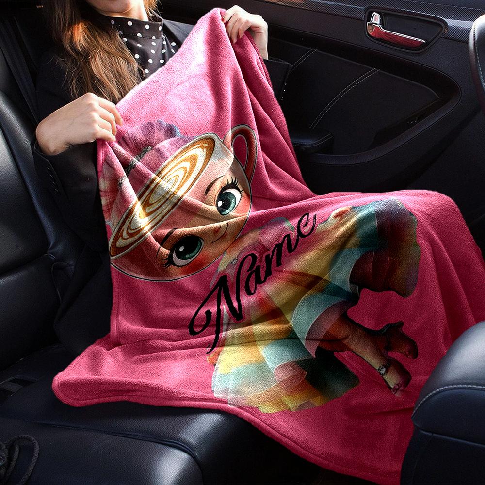 Cute Ballerina In Pastel Dress With Coffee Cup Gift Personalized Blanket Personalized Text Warmthful Decor For Sofa Couch Office Bed Picnics Ideal For