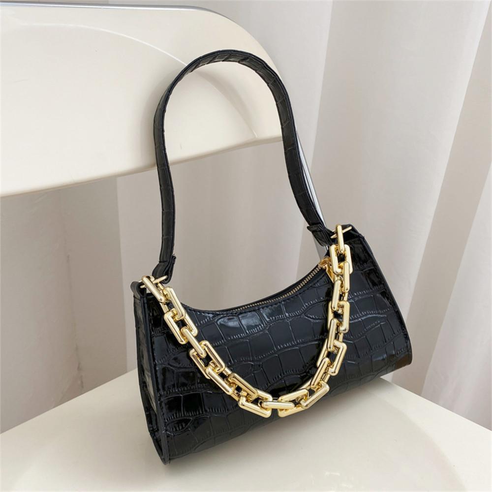 2026 New Retro Crocodile Pattern Zipper Totes Shoulder Bags Pu Leather Solid Color Chain Handbag Underarm Bag Fast Wholesale