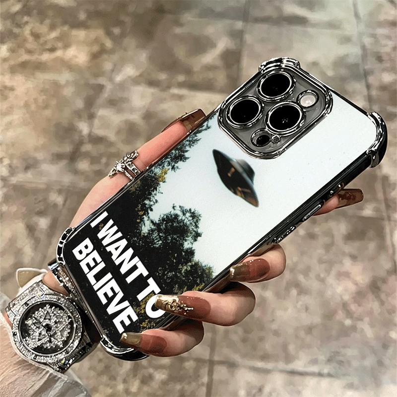 The X Files I Want to Believe Plating Phone Case For Iphone 16 17 Pro Max Air 16E 14 15 Plus 12 13 Mini Anti-Fall Airabag Cover