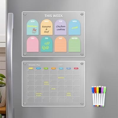 Magnetic Fridge Calendar, Acrylic 2PCS Clear Monthly and Weekly Calendar Dry Erase Reusable Planner Board for Refrigerator