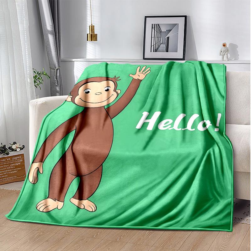 Curious George Flannel Blanket Soft Warm All-Season Throw, Design for Camping, Car Travel, Hiking Sofa, Bed, Office Perfect Gift for Parties