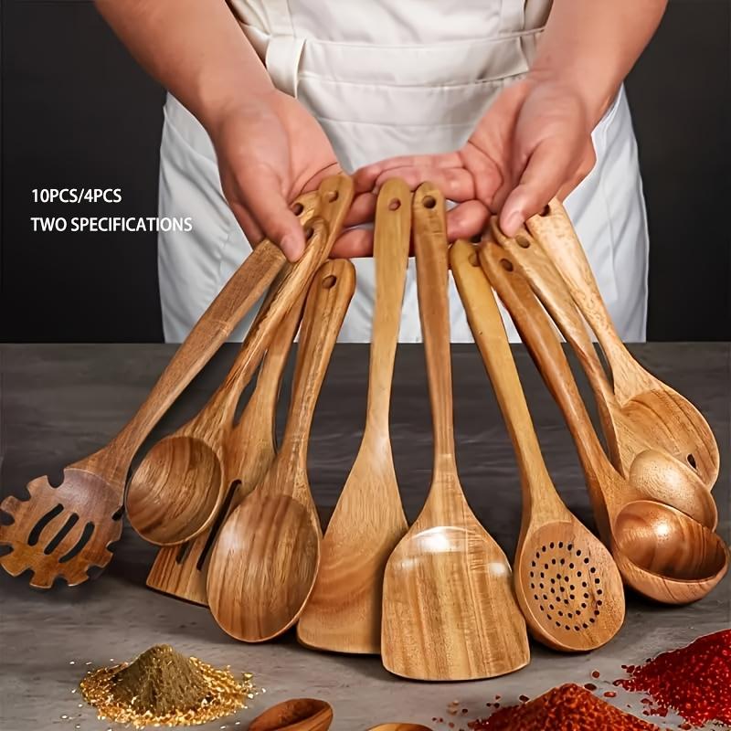 Wooden Kitchen Utensil Set, Natural Wooden Spoons – Premium Kitchen Tools, Ideal for Stirring, Mixing & Serving – Durable