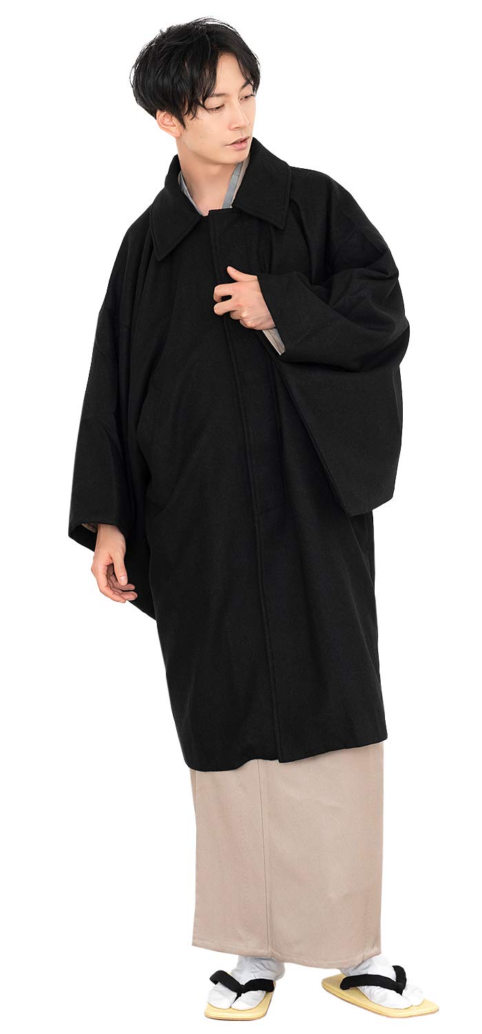 

Японский стиль квадратное кимоно шерсть [KYOETSU] пальто, рукава, пальто, смесь, мужское (М, черный)