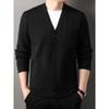 Men's Knitted Cardigan Coat Spring and Autumn V-neck Solid Color Top Real Pocket Sweater Business Casual Outdoor Sweater