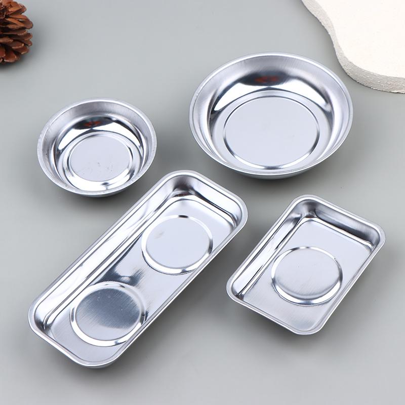 Stainless Steel Magnetic Trays Circular Rectangular Magnetic Parts Bowl Bolts Nuts Screw Storage Tray Metal Tool Holder Plate