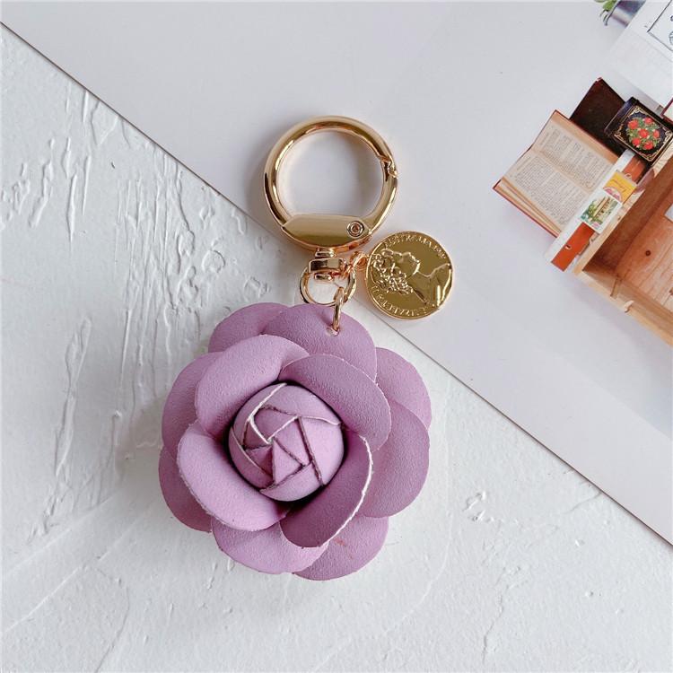 Stylish Leather Tea Flower Car Keyring Adorable Floral Bag Hanging Decoration