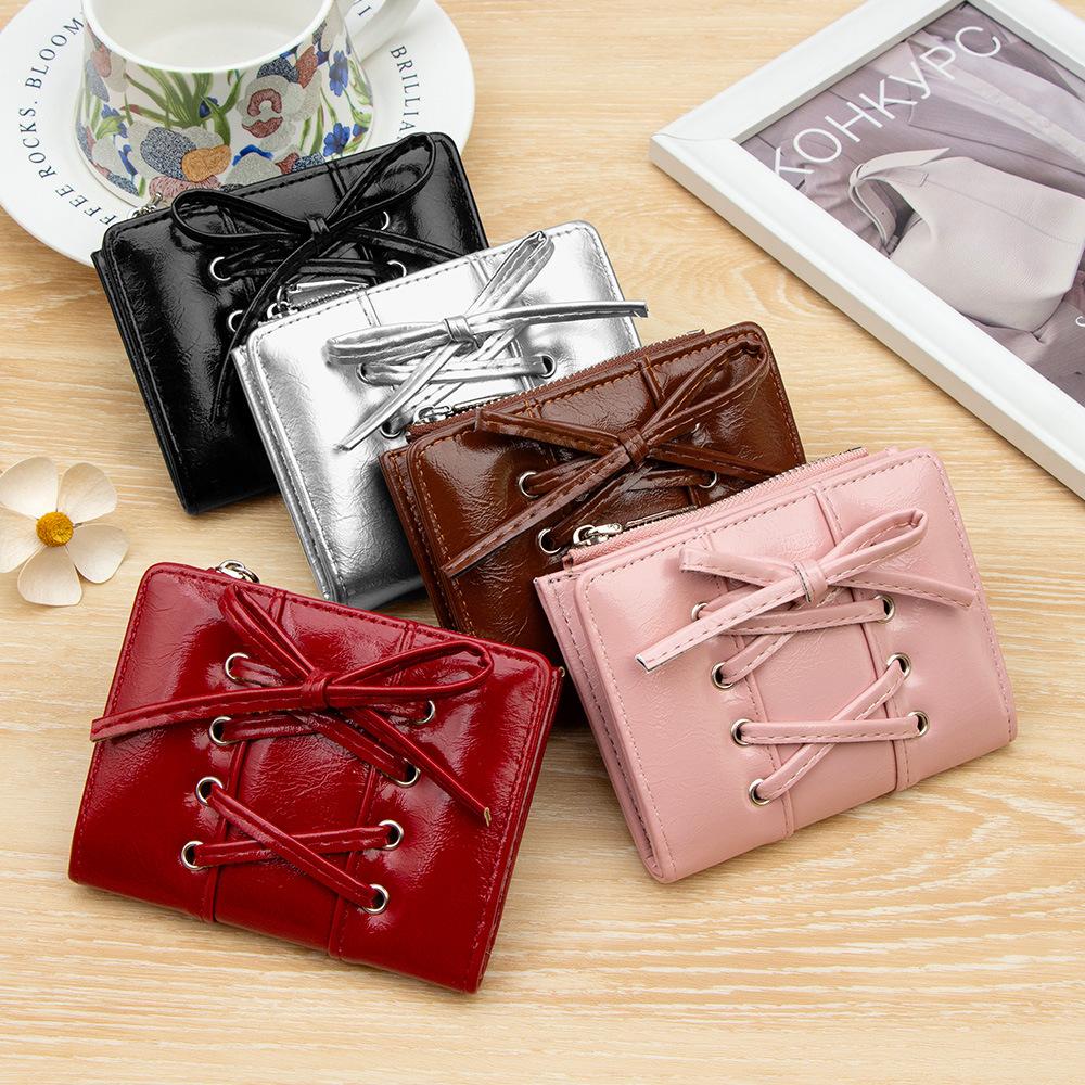 Korean Version of The New Simple and Versatile Bow Tie Zipper Buckle 20% Off Small and Exquisite Student Short Wallet Women