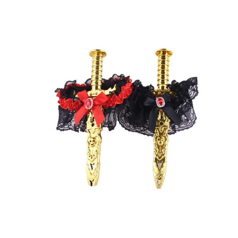 1pcs Halloween Pirate Hat Plastic Dagger Set Caribbean Costume Accessory with Black Lace Leggings Kids Party Props
