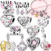 Mother's Day 925 Silver Charms Beads Love Mom Heart Charms Dangle for Bracelet Woman Jewelry Gifts