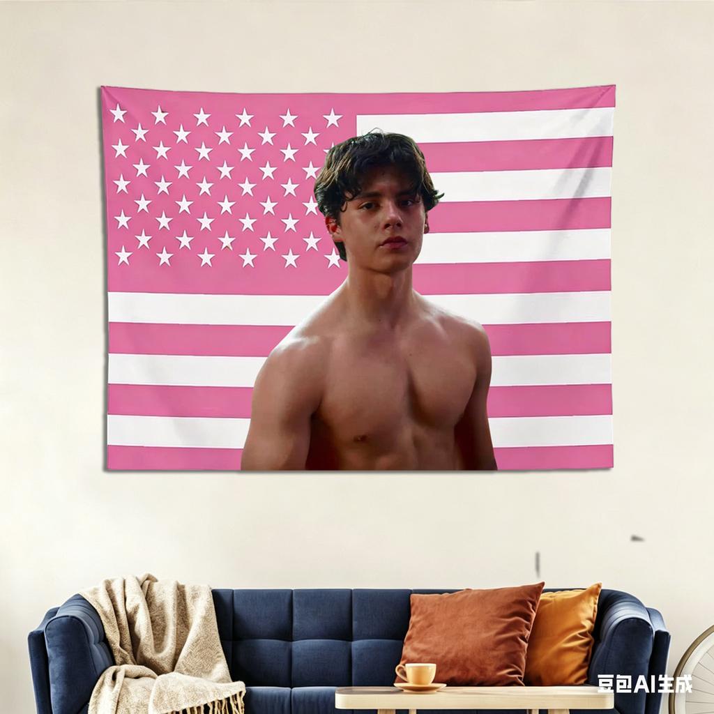 Arazzo Miguel Mora Bandiera Americana Rosa, Arte da Parete Estetico, Morbido Appeso a Parete in Poliestere per Camera da Letto, Stanza dei Fan, Regalo