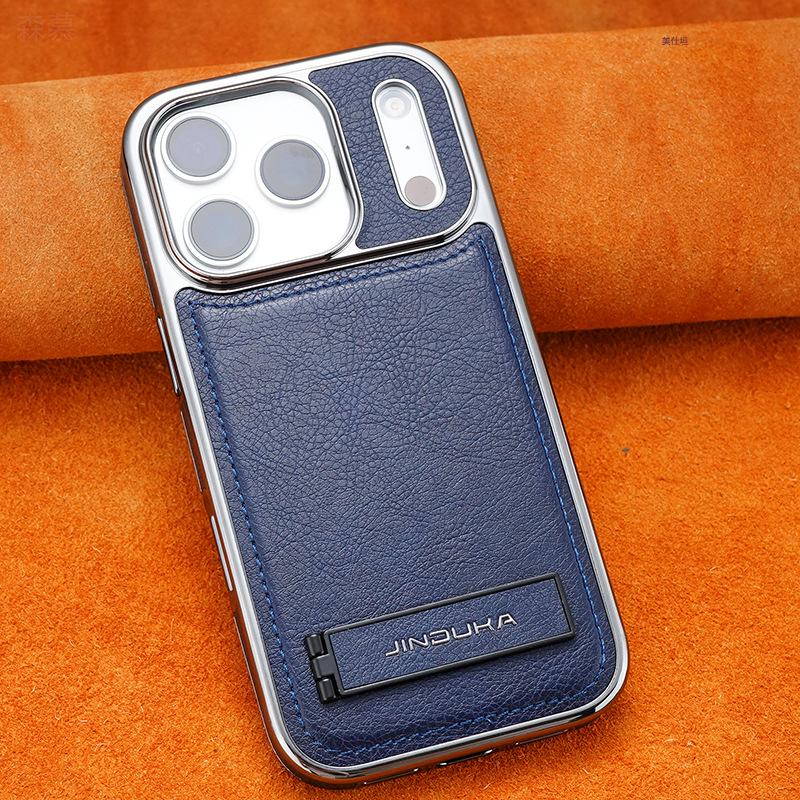 Applicable to Apple 17promax mobile phone case holder iPhone16 all-inclusive 15 electroplating 14 anti-drop 13 men's 12 leather case