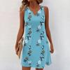 Women Summer Dresses V-Neck Print Sleeveless Sundress Casual Dress
