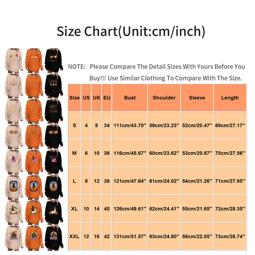 Lustige Halloween-Druck-Langarmbluse für Damen, lockere Pullover-T-Shirt-Oberteile