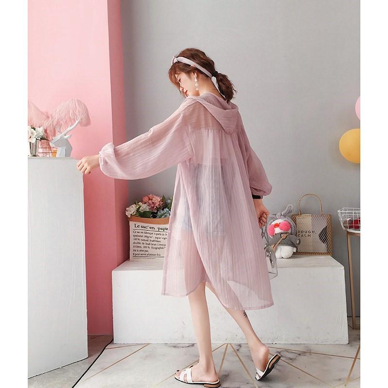 

Женский летний кардиган с капюшоном и защитой от солнца 2025 - Легкий, средней длины 2XL розовый