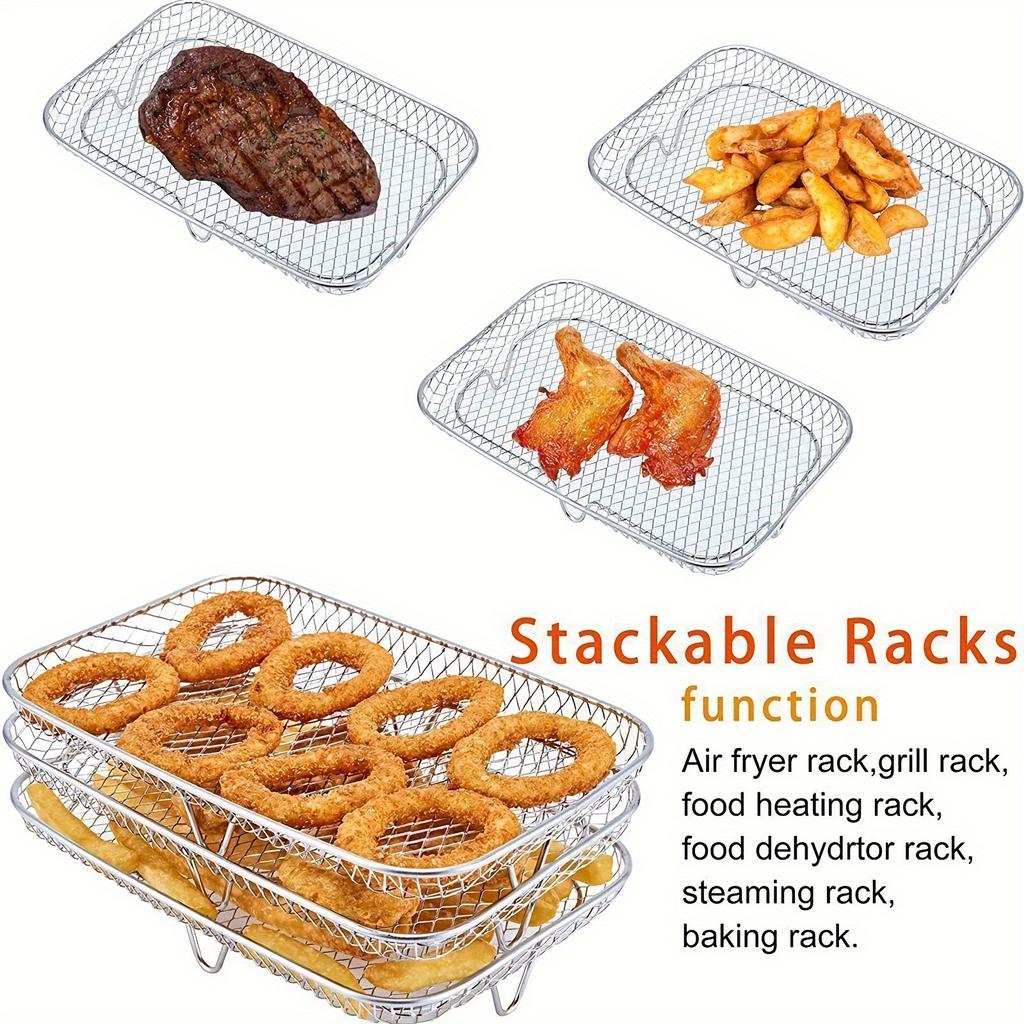 The Rectangular Fryer Rack Is Suitable For Baking And Roasting, Featuring A Three Layer Stainless Steel Dehydrator Rack
