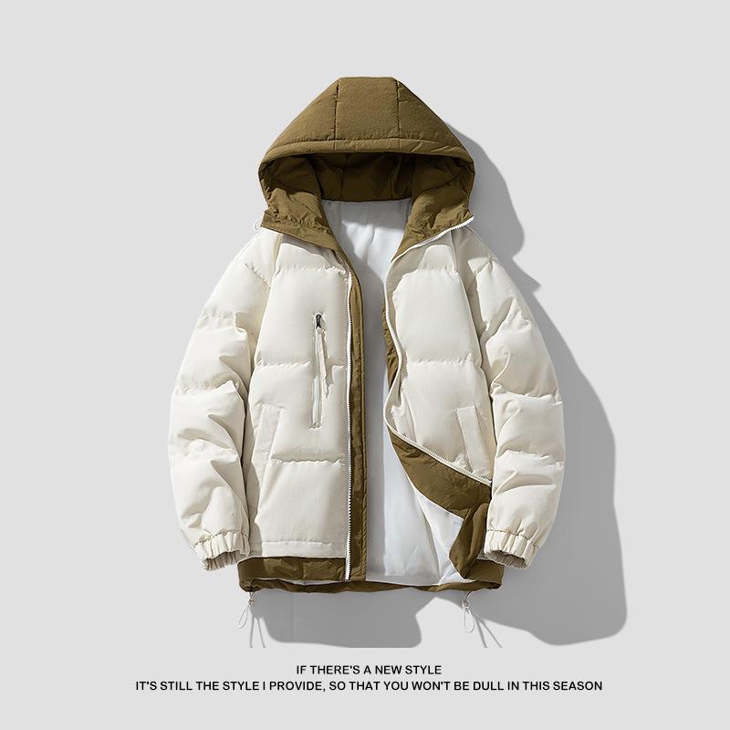 8856 Youth Men's Faux Two-Piece Hooded Cotton Jacket - Warm, Thickened Winter Coat for Couples.