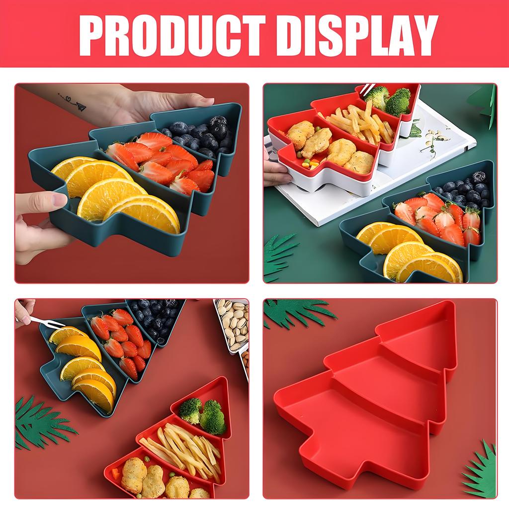3-Section Christmas Tree Snack Tray | Festive Serving Platter for Nuts Candy Fruits | Holiday Entertaining & Dessert Table