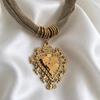 Boho Beach Gold Sacred Heart Pendant Necklace Women Mesh Cord Statement Choker For Summer Vacation Fashion Jewelry