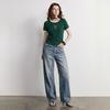 Women's 5A Antibacterial Ice Porcelain Cotton T-Shirt with Bowknot Embroidery