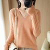 Hollow Out Sweater Women's Solid Color Autumn and Winter Base Sweater Long Sleeved Knitted Sweater Slim V-neck Pullover Trendy Sweater