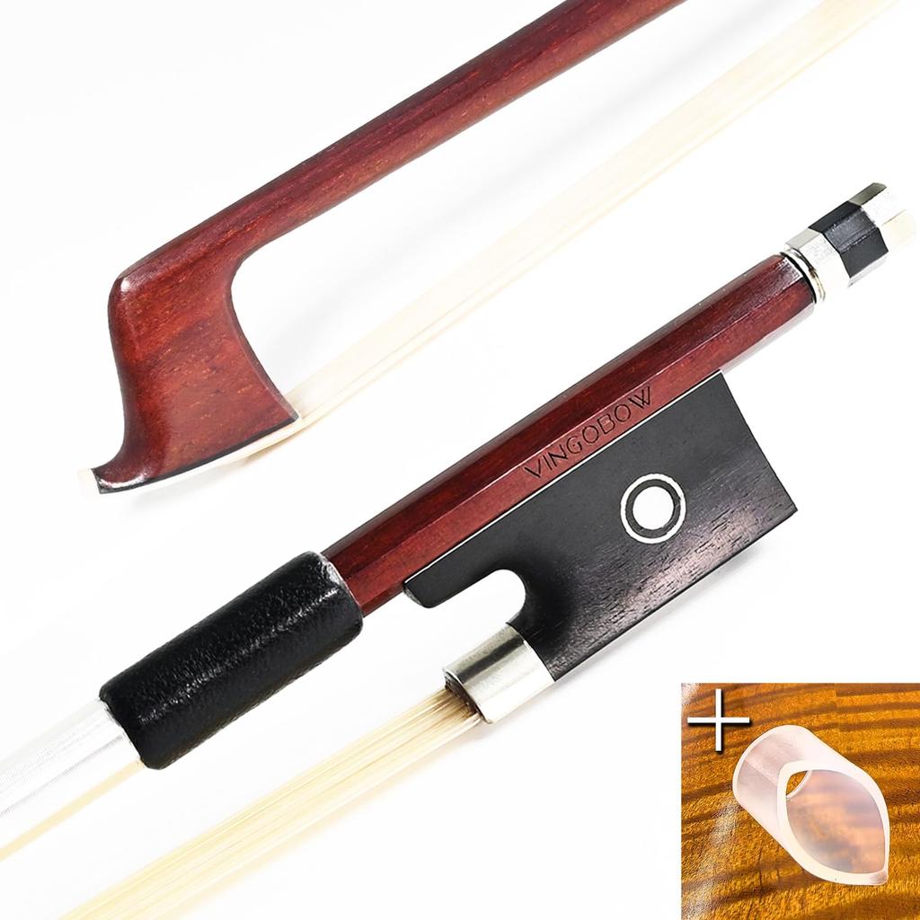VINGOBOW Brazilwood Violin Bow 44 Full Size 74.5cm Ebony Frog Natural Mongolian White Horsehair Balanced Sweet Tone